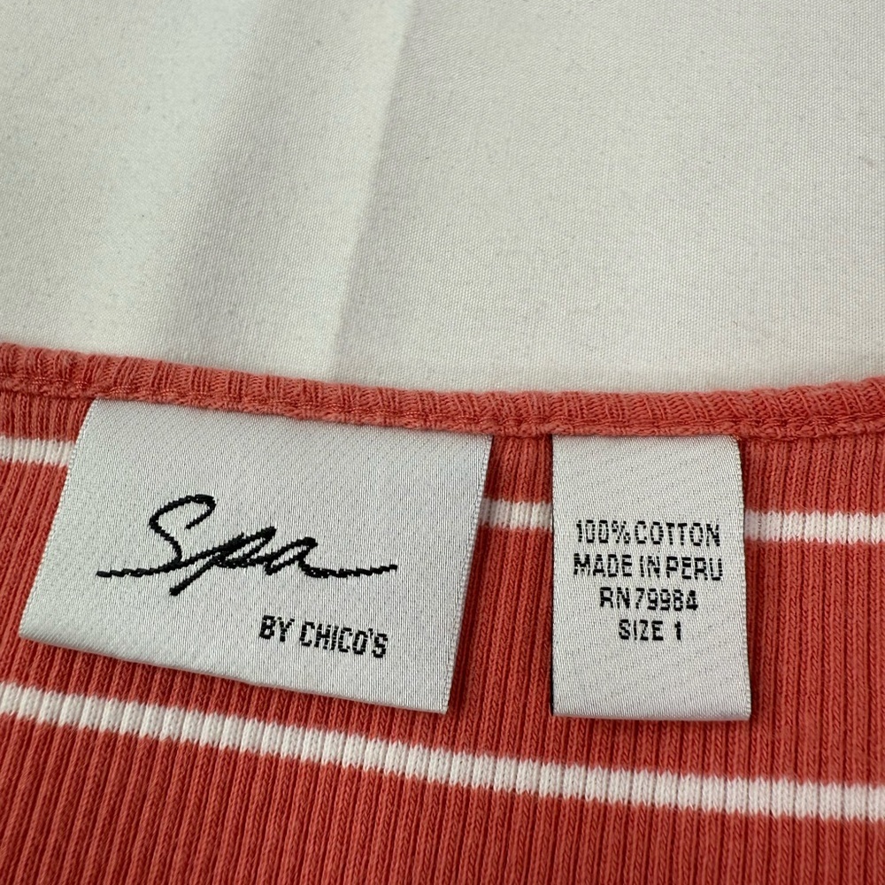 Spa by Chico's Terracotta and White Striped Tank Top Ribbed Knit Size Large - Picture 4 of 7